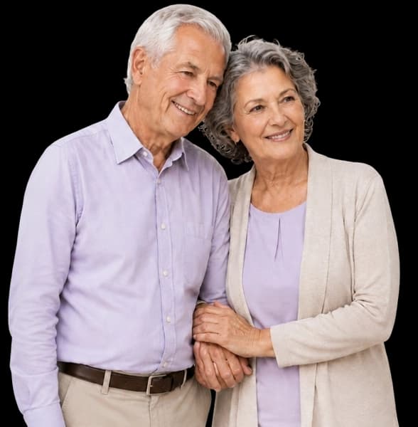 Smiling older couple receiving home care support